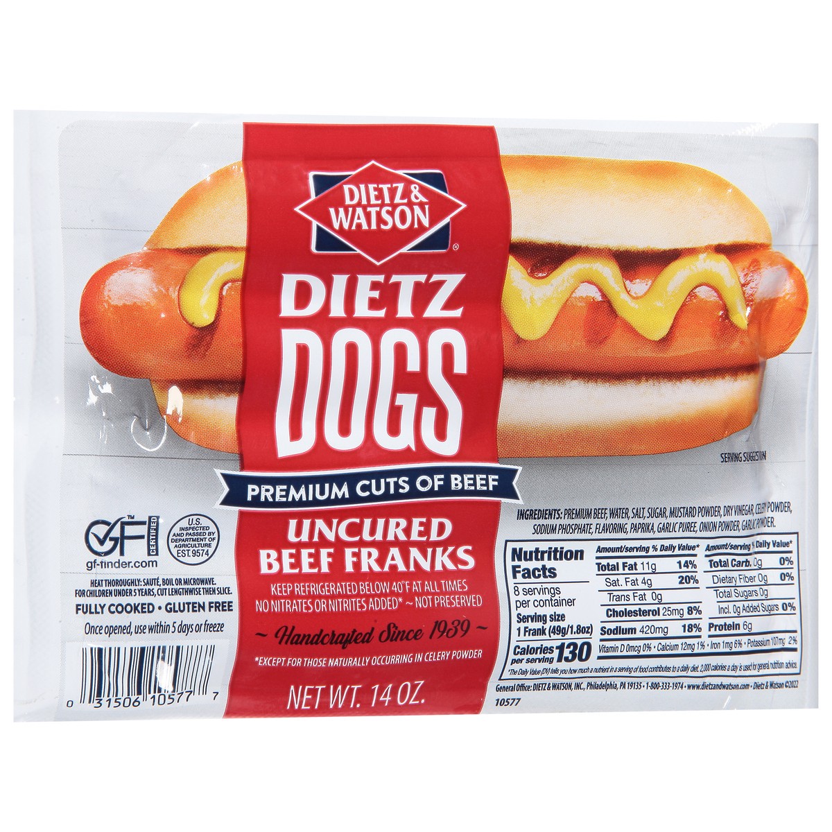 slide 2 of 9, Dietz & Watson Dietz Dogs Uncured Beef Franks 14 oz, 14 oz