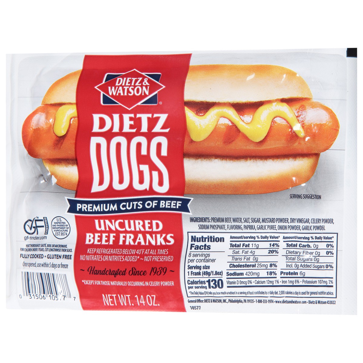 slide 6 of 9, Dietz & Watson Dietz Dogs Uncured Beef Franks 14 oz, 14 oz