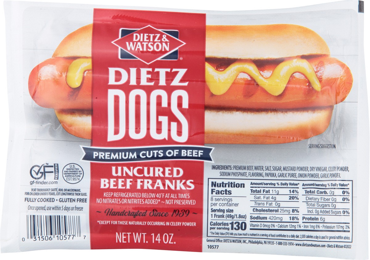 slide 3 of 9, Dietz & Watson Dietz Dogs Uncured Beef Franks 14 oz, 14 oz