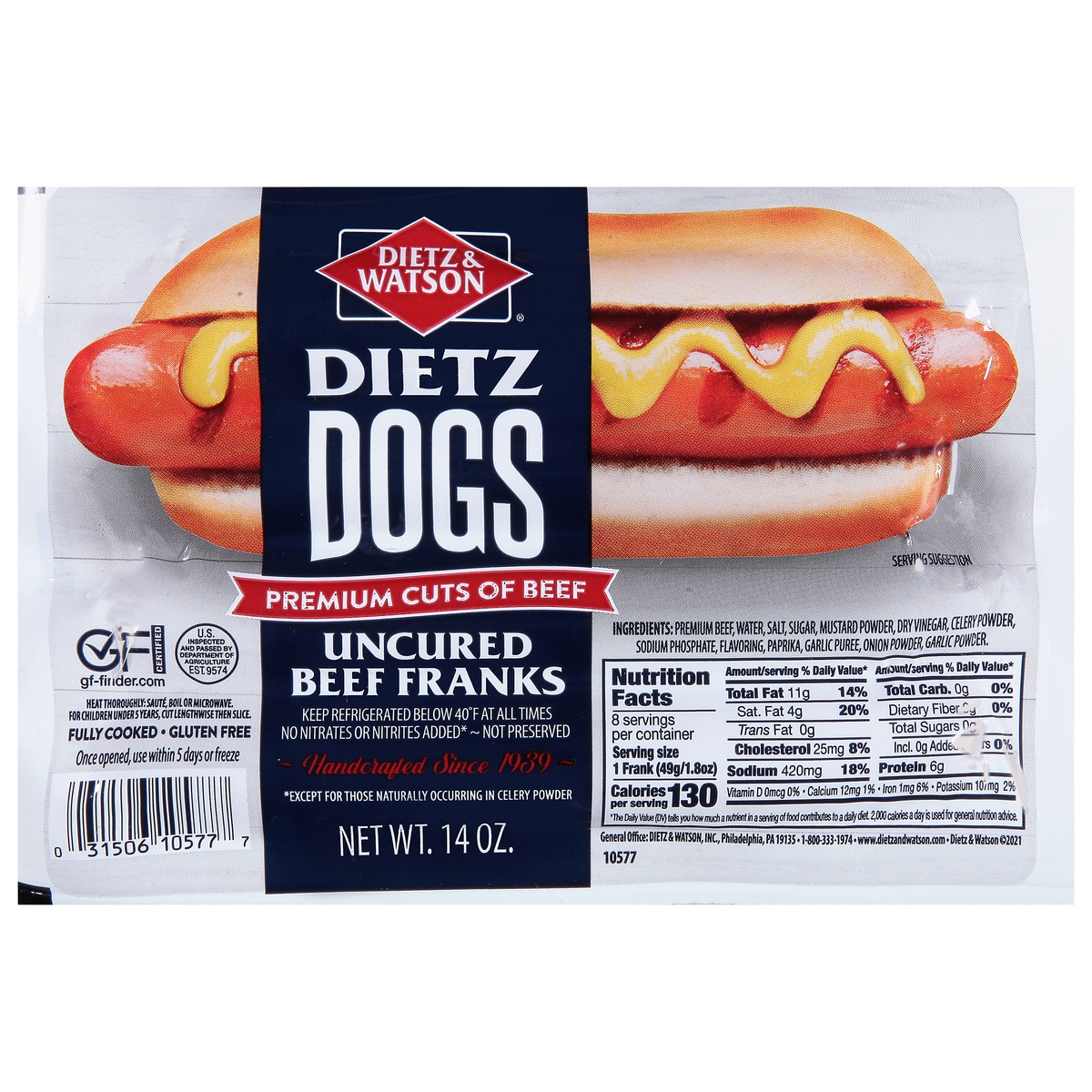 Dietz & Watson Dietz Dogs Uncured Beef Franks 14 oz 14 oz | Shipt