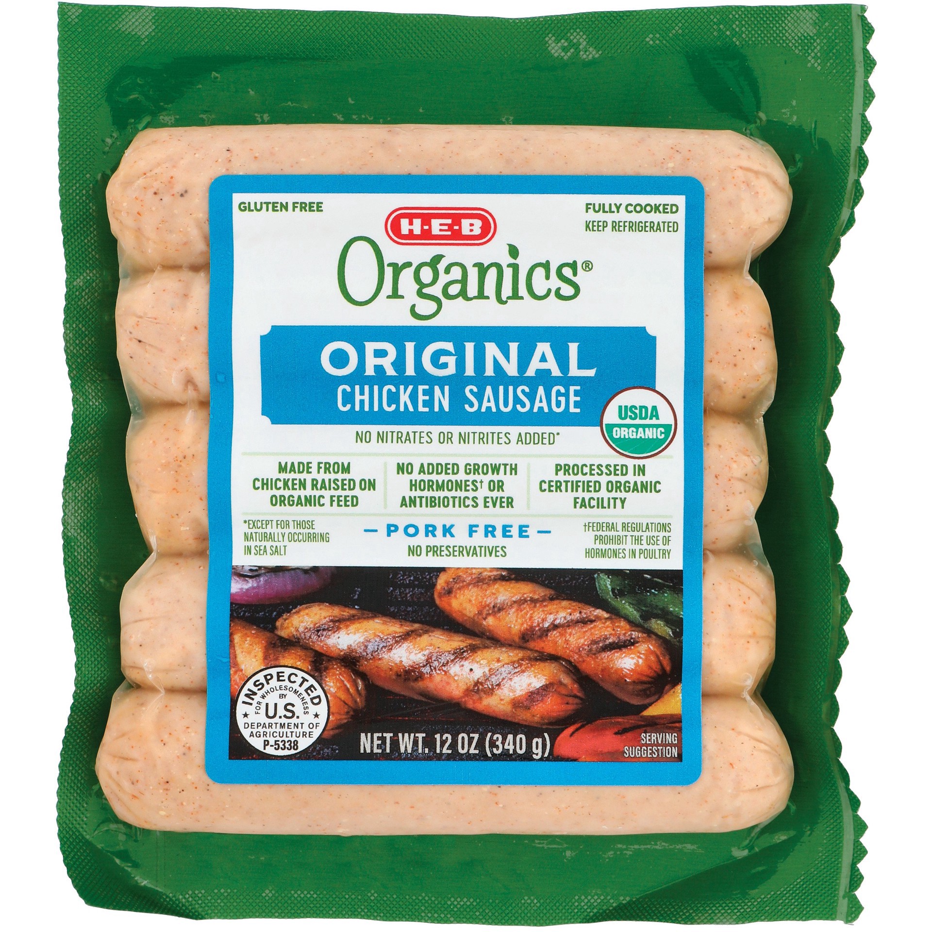 slide 1 of 1, H-E-B Organics Chicken Sausage Links - Original, 5 ct