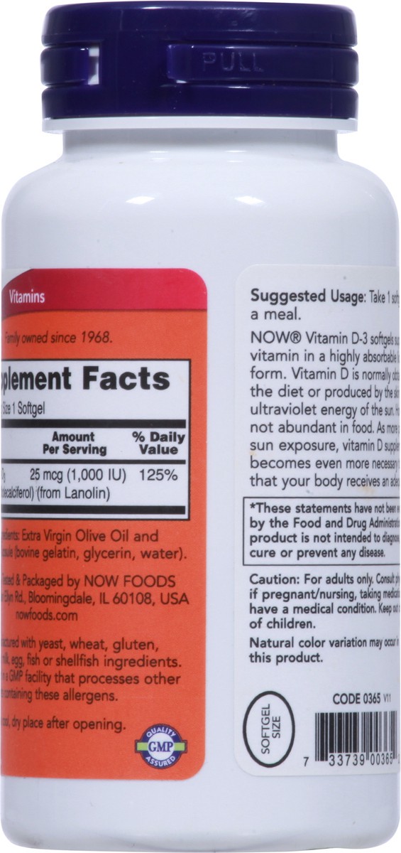 slide 6 of 9, NOW Vitamin D-3 1000 IU - 180 Softgels, 180 ct