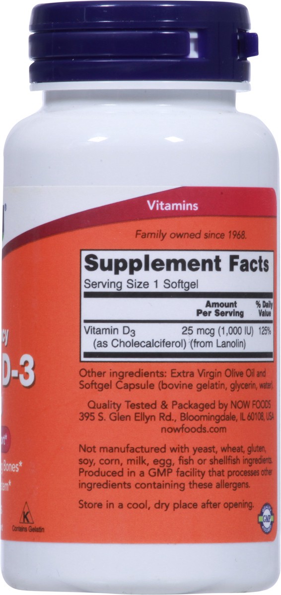 slide 7 of 9, NOW Vitamin D-3 1000 IU - 180 Softgels, 180 ct