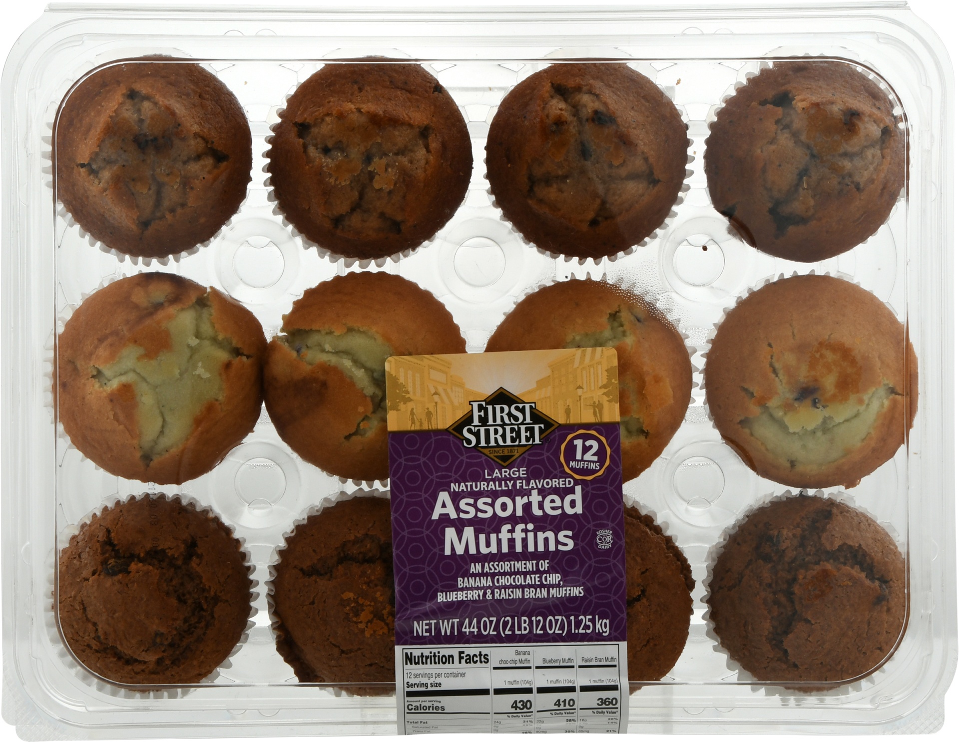 slide 1 of 1, First Street Large Assorted Muffins, 44 oz