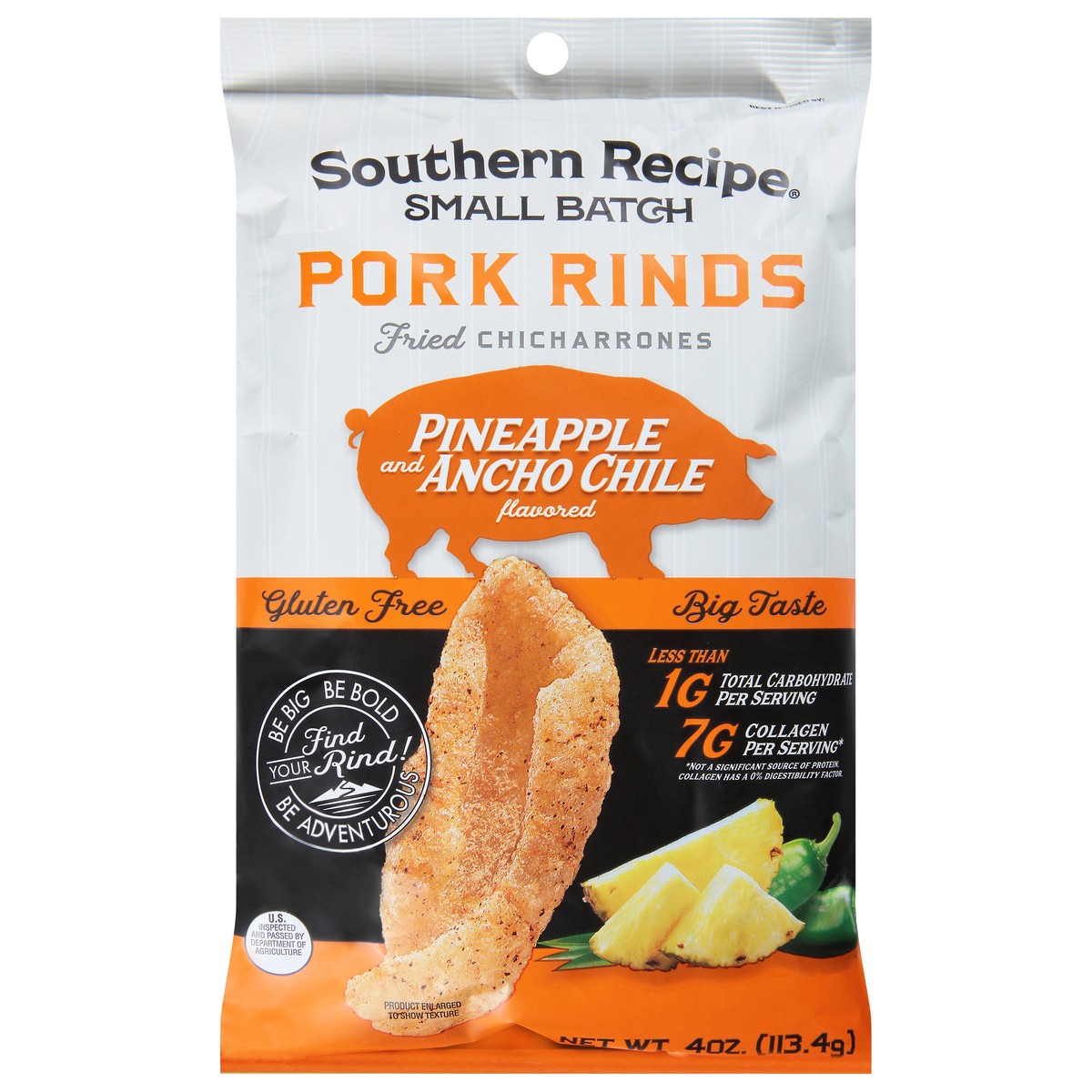 slide 1 of 13, Southern Recipe Small Batch Pineapple and Ancho Chile Flavored Pork Rinds - 4 oz, 4 oz