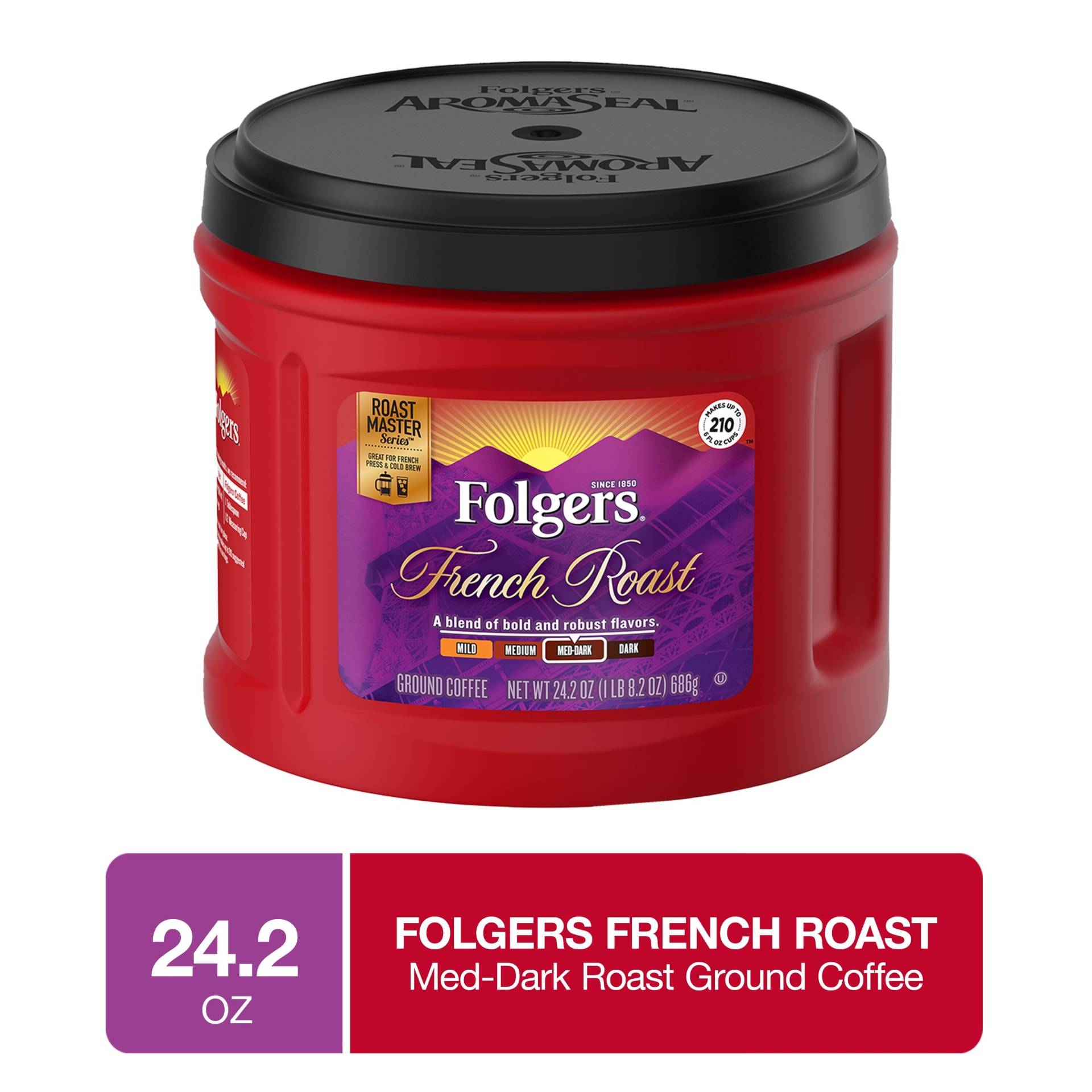 slide 1 of 4, Folgers French Roast Ground Coffee, 24.2 oz