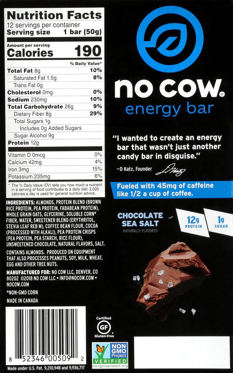 slide 4 of 11, No Cow Chocolate Sea Salt Energy Bar 12 ea, 12 ct