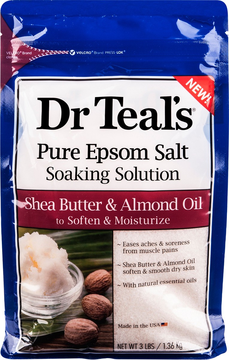 slide 4 of 6, Dr. Teal's Shea Butter & Almond to Soften & Moisturize Pure Epsom Salt Soaking Solution 3lbs, 3 lb