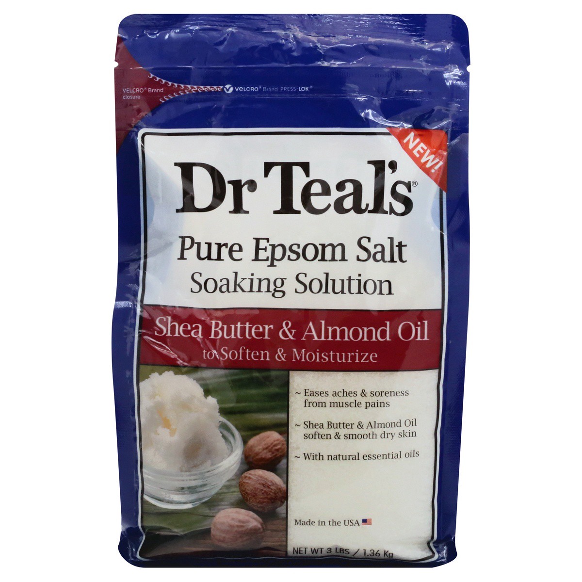 slide 1 of 6, Dr. Teal's Shea Butter & Almond to Soften & Moisturize Pure Epsom Salt Soaking Solution 3lbs, 3 lb