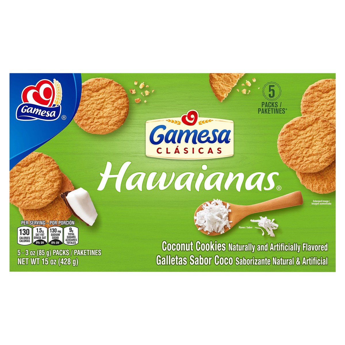 slide 1 of 10, Gamesa Hawaiians Cookies, 5 ct