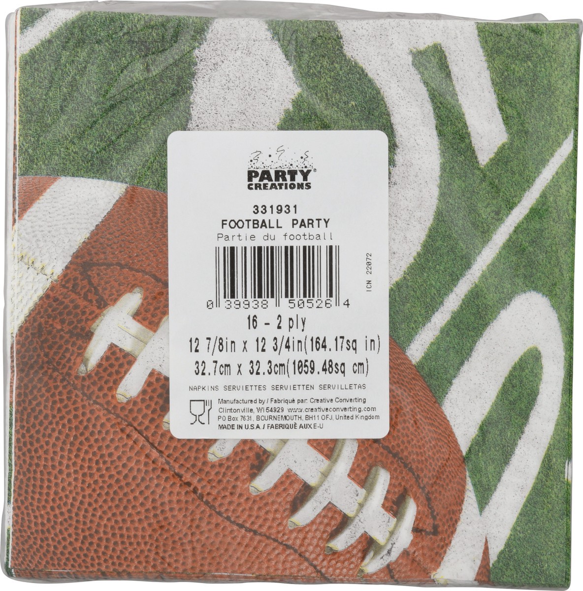 slide 8 of 9, Party Creations Football Party 2-Ply Napkins 16 ea, 16 ct