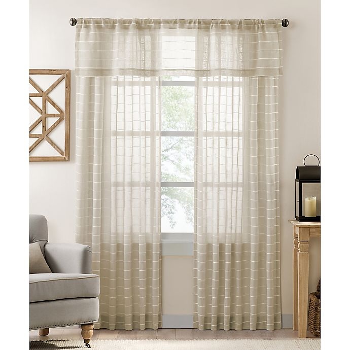 slide 1 of 3, Colordrift Inez Stripe Rod Pocket/Back Tab Sheer Window Curtain Panel - Natural, 84 in