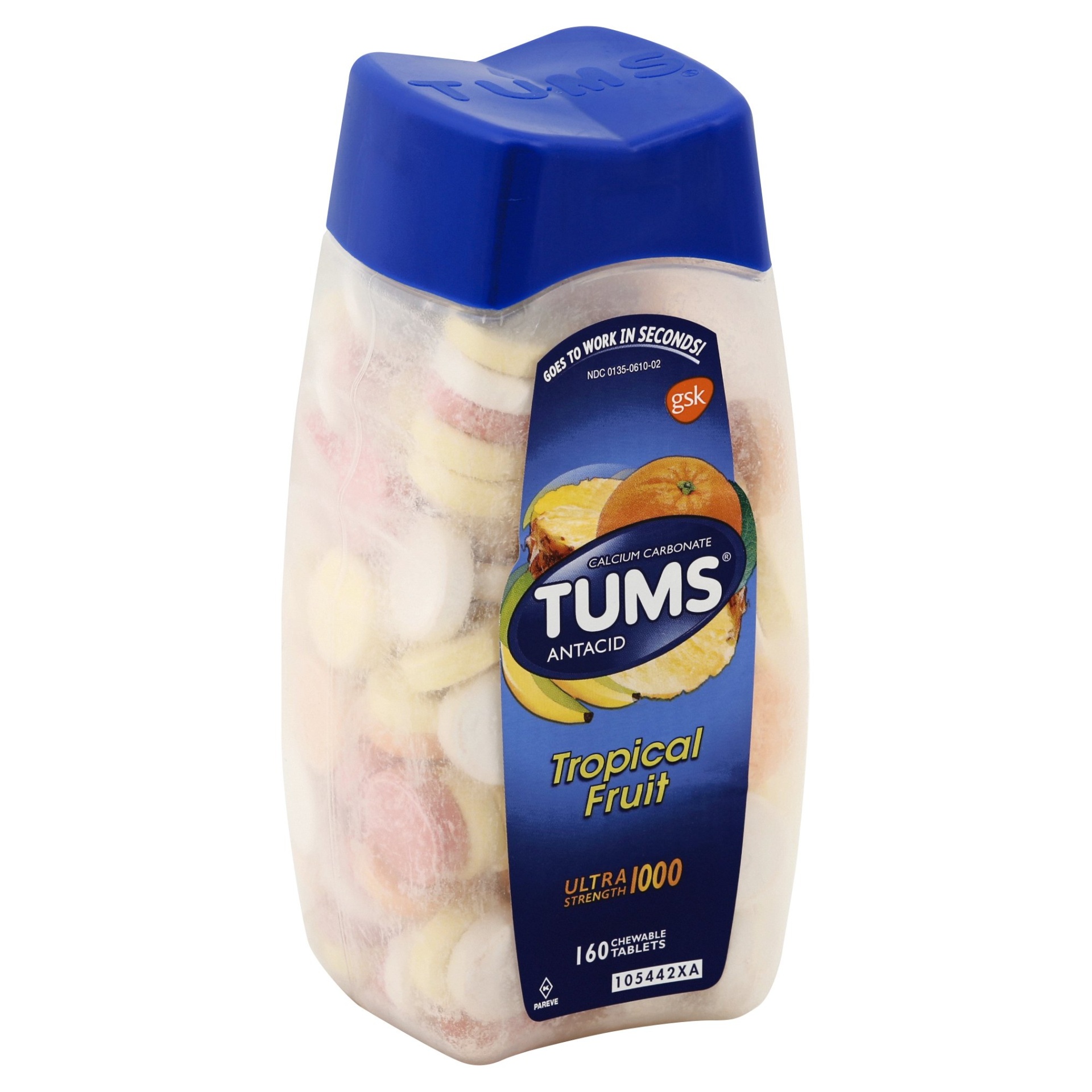 slide 1 of 1, Tums Ultra Tropical Fruit Tablets, 160 ct