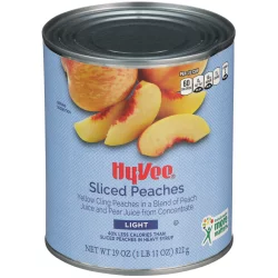 Hy-vee Light Sliced Yellow Cling Peaches In A Blend Of Peach Juice And Pear Juice From Concentrate