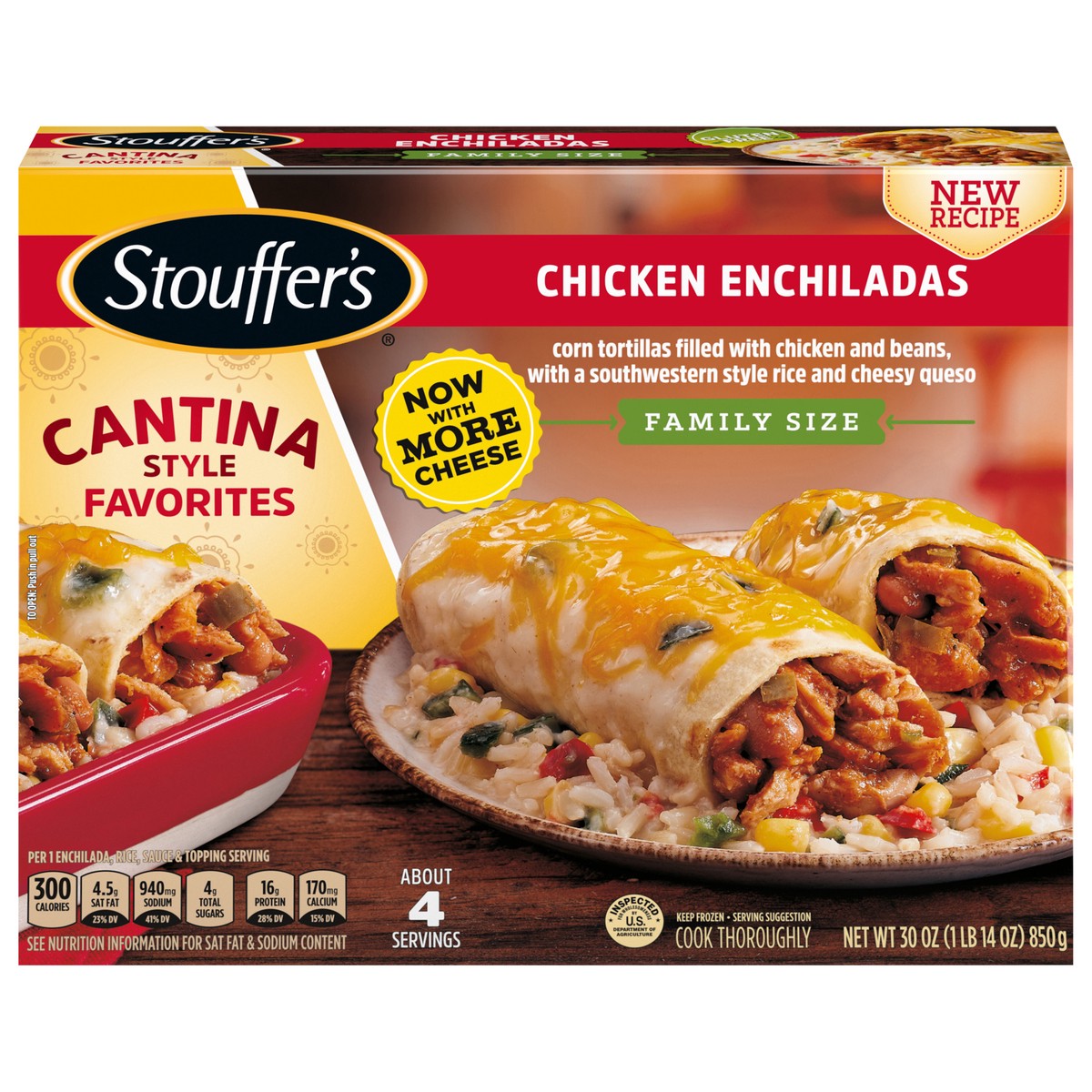slide 1 of 7, Stouffer's Family Size Chicken Enchiladas Frozen Meal, 30 oz