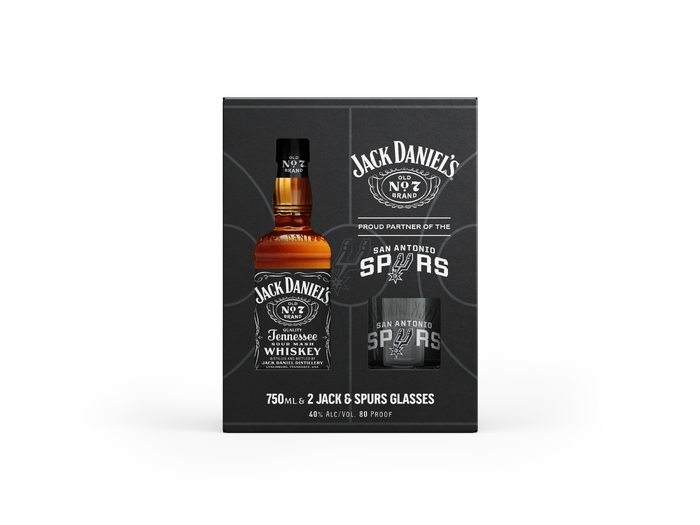 slide 1 of 4, Jack Daniel''s Old No. 7 Tennessee Whiskey 750mL with 2 San Antonio Spurs Glasses, 750 ml