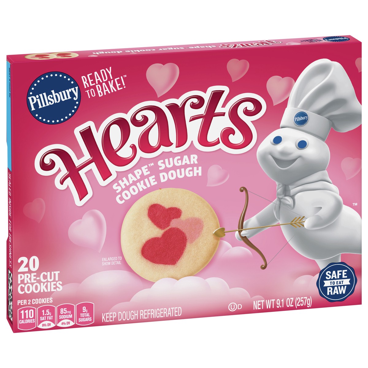 slide 9 of 9, Pillsbury Ready To Bake Hearts Shape Sugar Cookie Dough, 20 Cookies, 9.1 oz., 20 ct