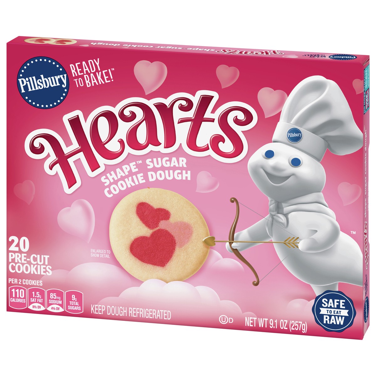 slide 2 of 9, Pillsbury Ready To Bake Hearts Shape Sugar Cookie Dough, 20 Cookies, 9.1 oz., 20 ct