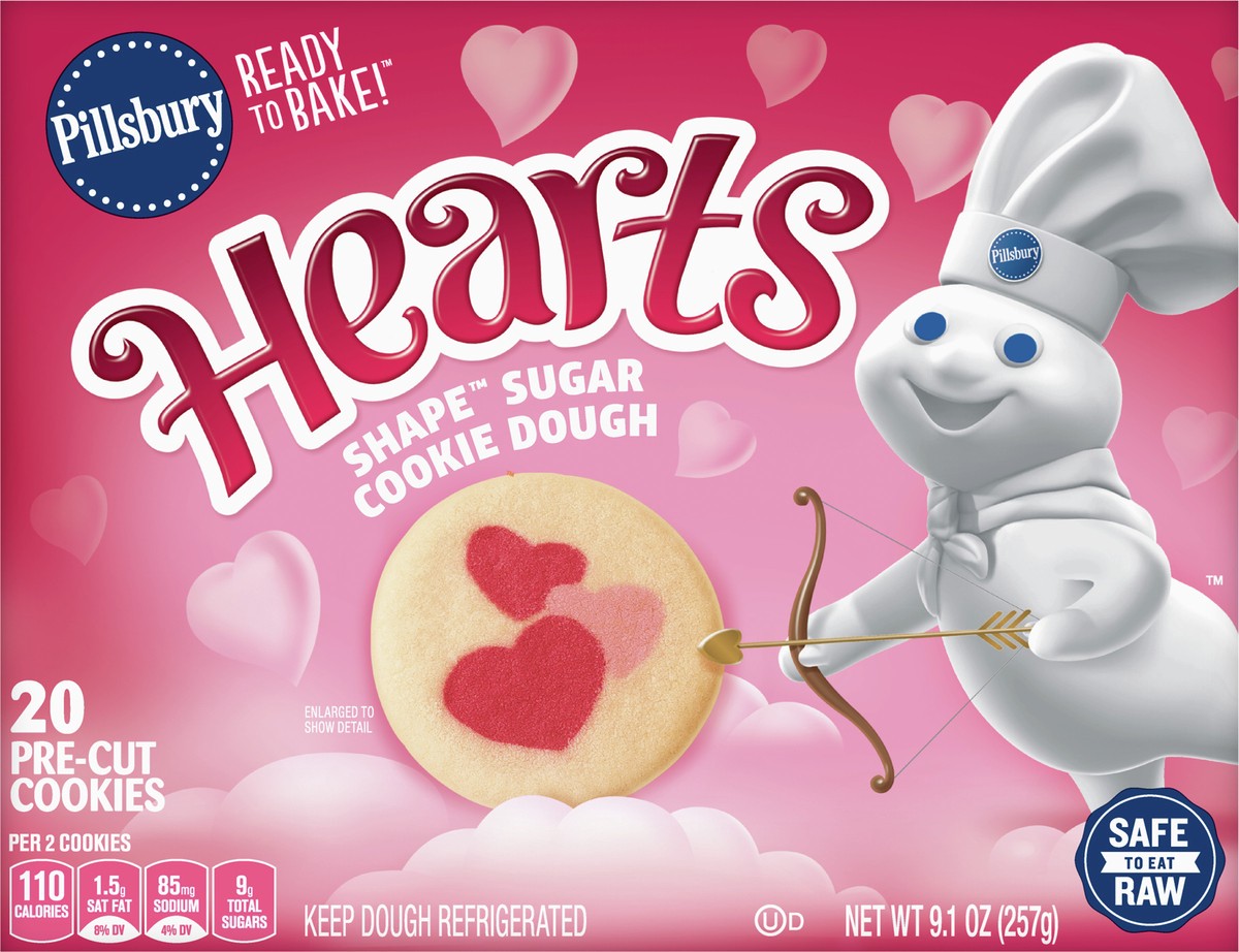 slide 5 of 9, Pillsbury Ready To Bake Hearts Shape Sugar Cookie Dough, 20 Cookies, 9.1 oz., 20 ct