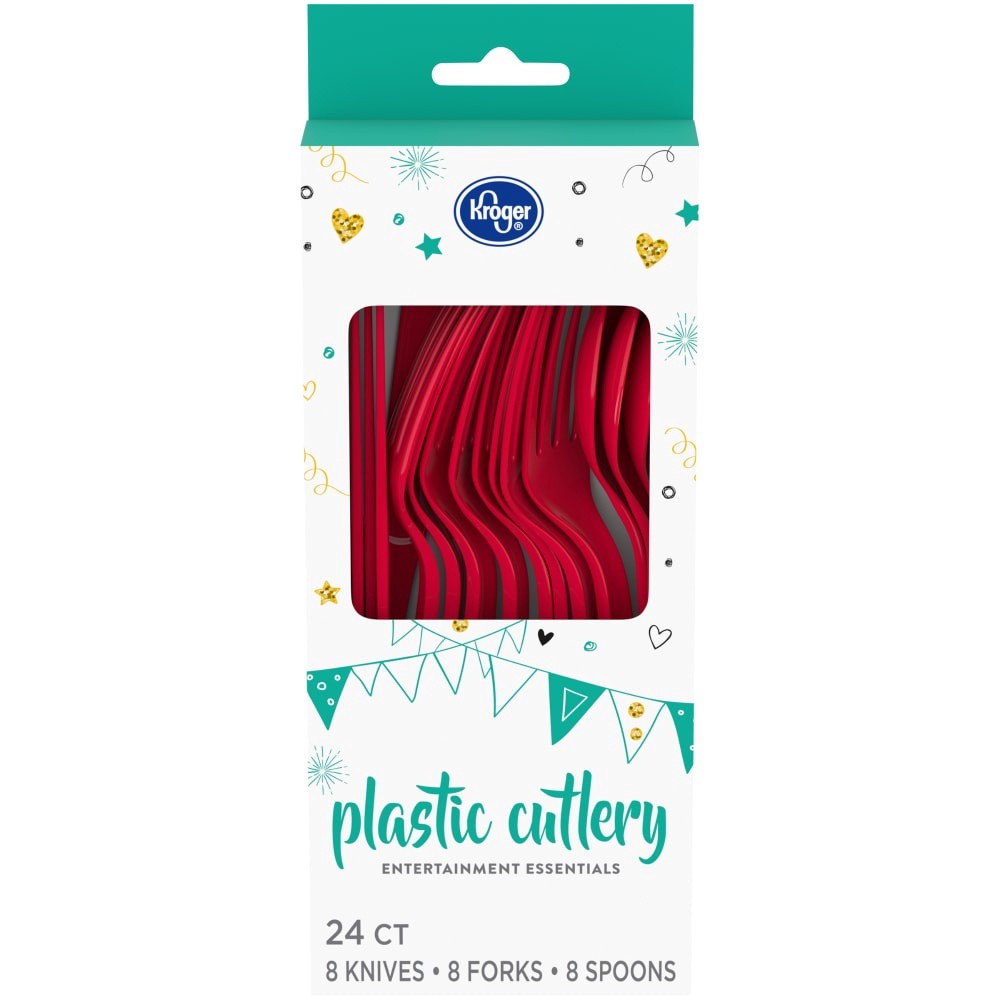 slide 1 of 3, Kroger Entertainment Essentials Assorted Plastic Cutlery 24 Count - Red, 24 ct