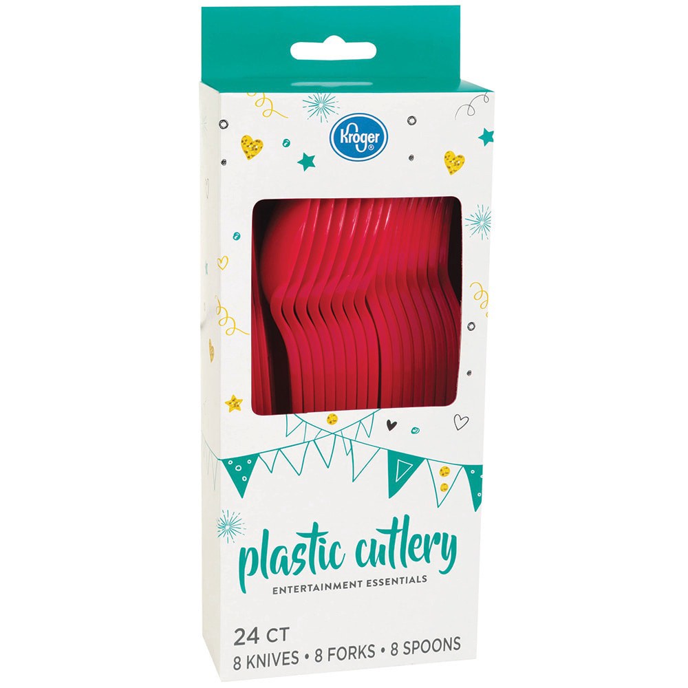 slide 1 of 3, Kroger Entertainment Essentials Assorted Plastic Cutlery 24 Count - Red, 24 ct