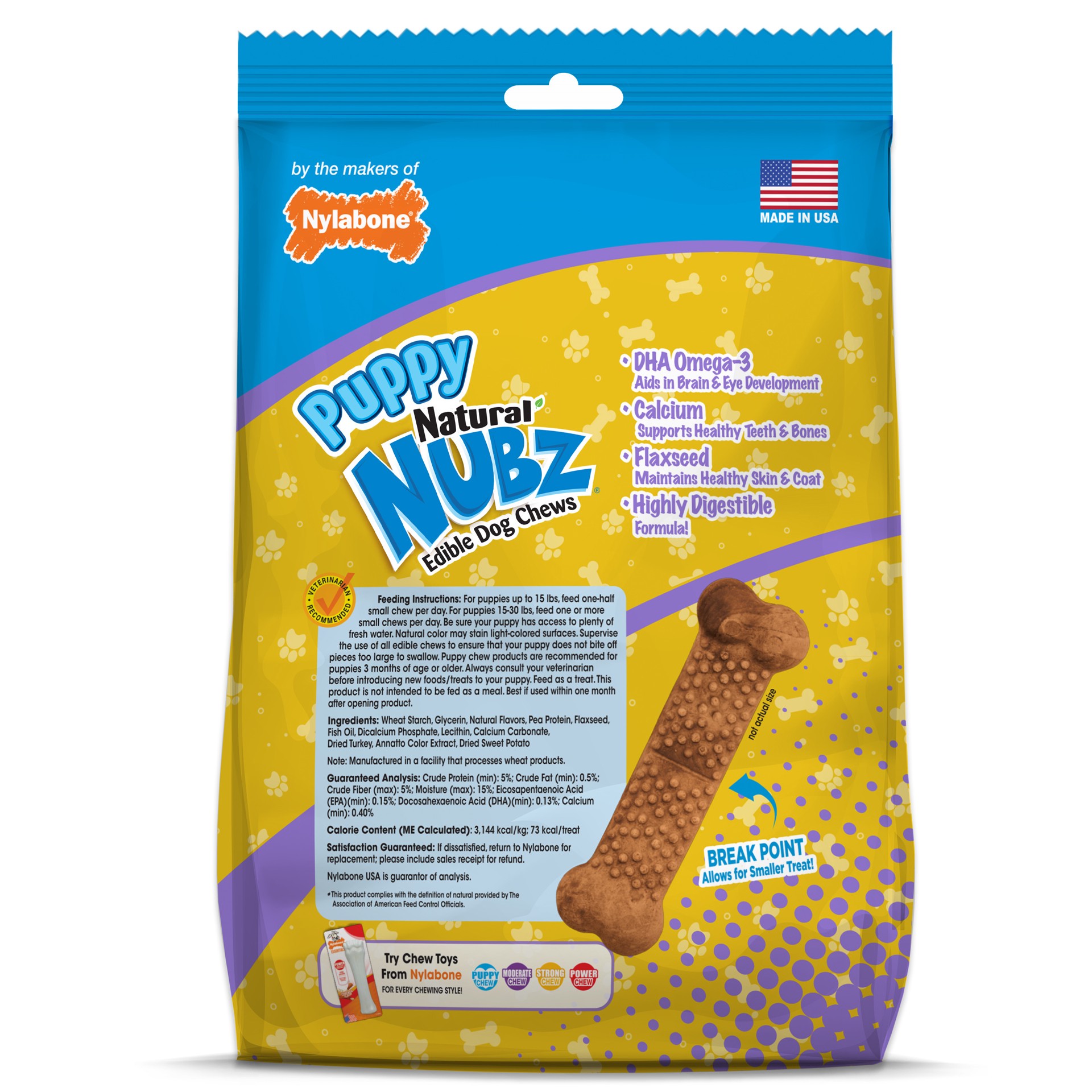 slide 4 of 8, Nylabone Natural Nubz Puppy Chew Treats, Turkey & Sweet Potato Flavor Small - Up to 30 lbs.(8 Count), 8 ct