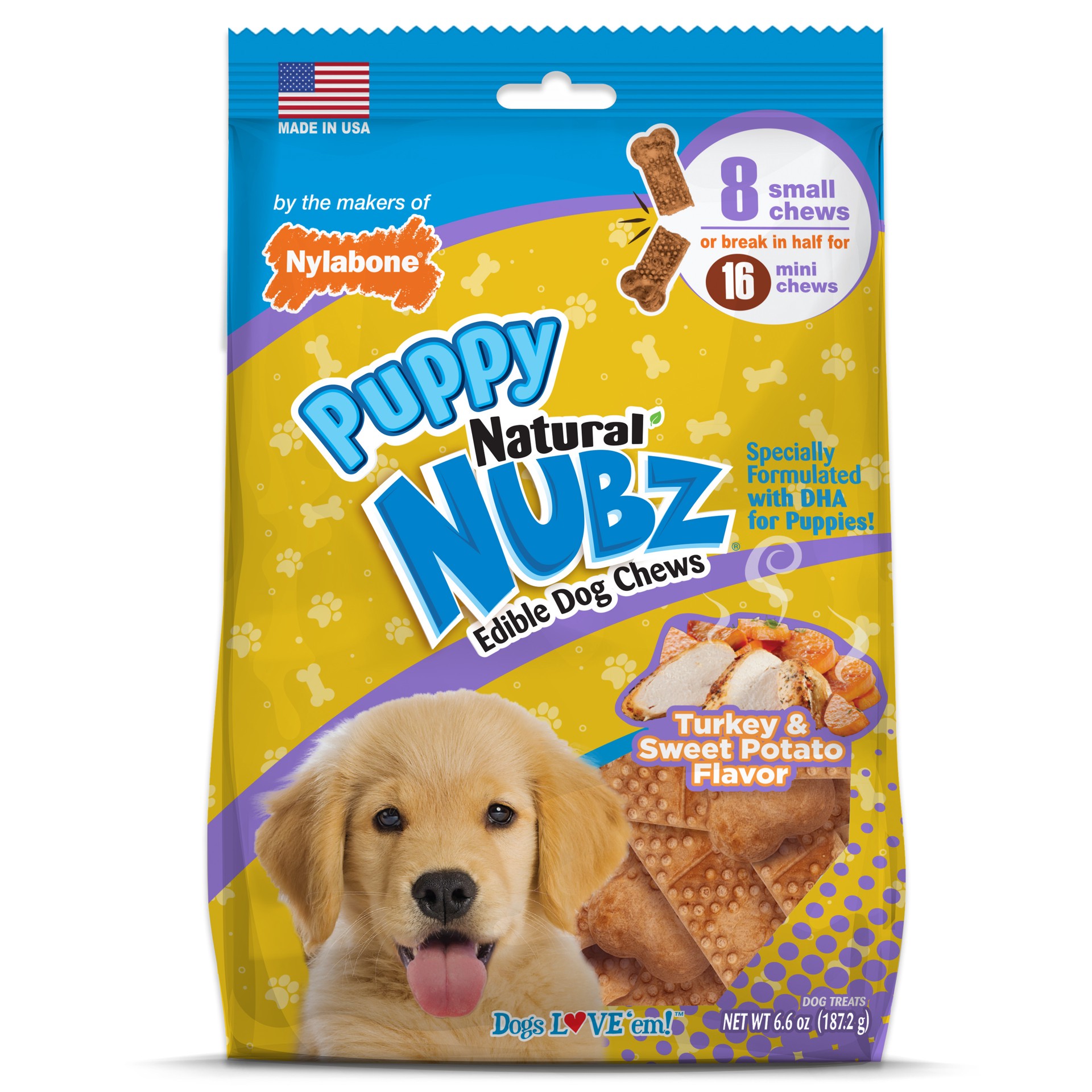 slide 1 of 8, Nylabone Natural Nubz Puppy Chew Treats, Turkey & Sweet Potato Flavor Small - Up to 30 lbs.(8 Count), 8 ct