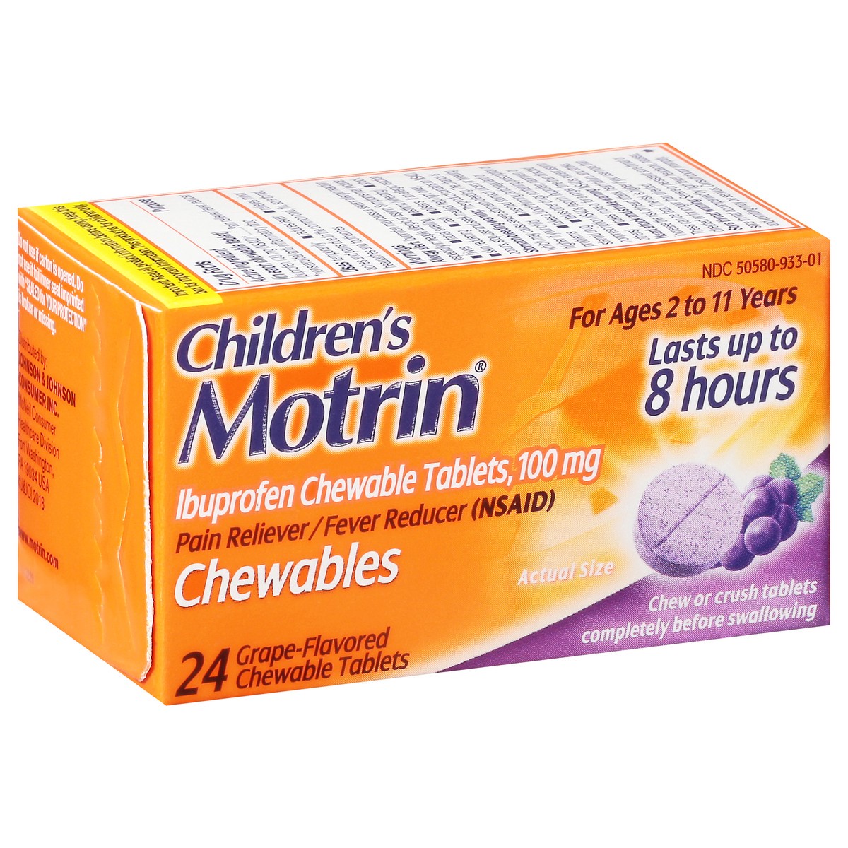 slide 6 of 9, Children's Motrin Chewable Tablets with Ibuprofen, Kids' Fever Reducer & Pain Reliever for Sore Throat, Fever, Toothache & Pain Relief, Grape Flavor, 24 ct, 24 ct