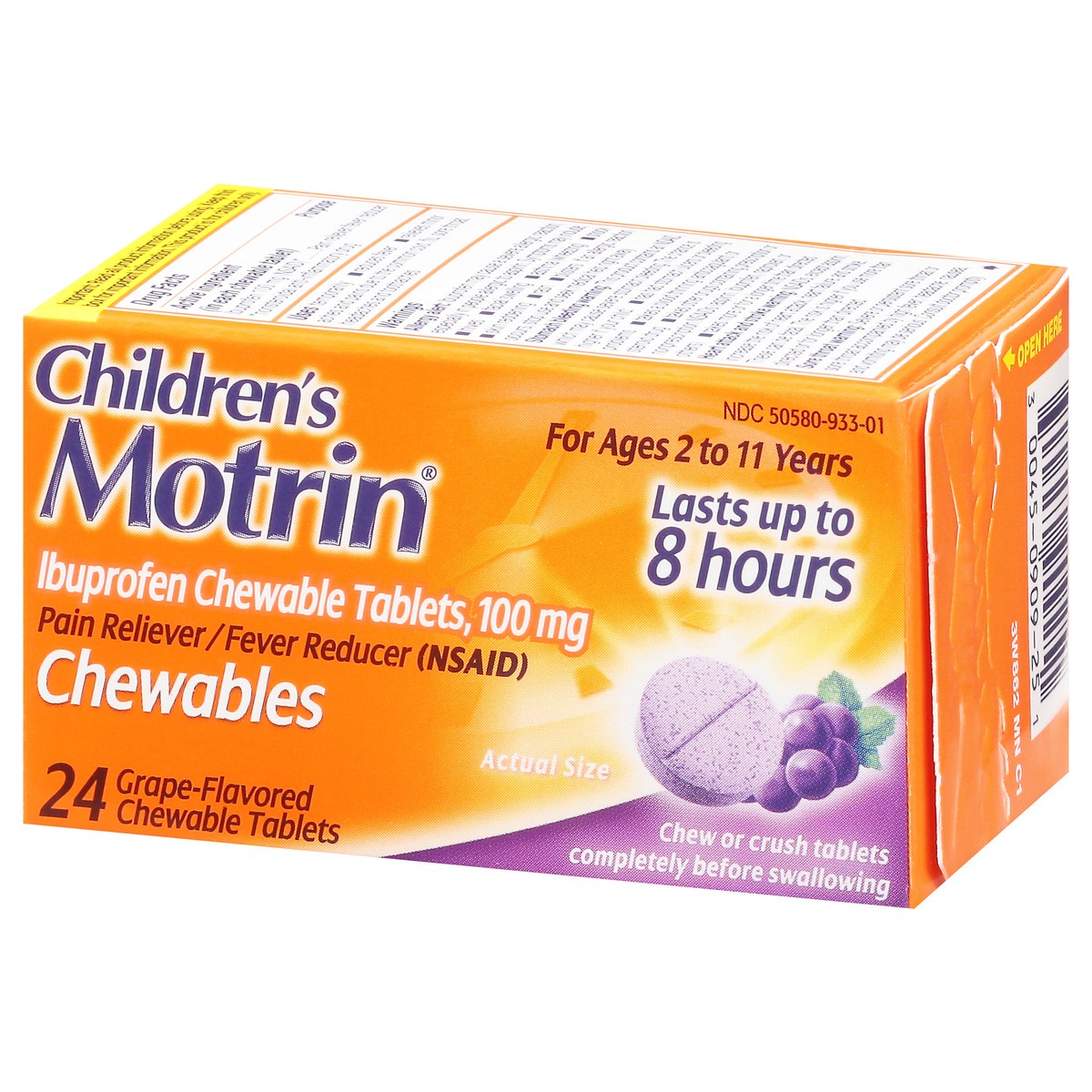 slide 5 of 9, Children's Motrin Chewable Tablets with Ibuprofen, Kids' Fever Reducer & Pain Reliever for Sore Throat, Fever, Toothache & Pain Relief, Grape Flavor, 24 ct, 24 ct