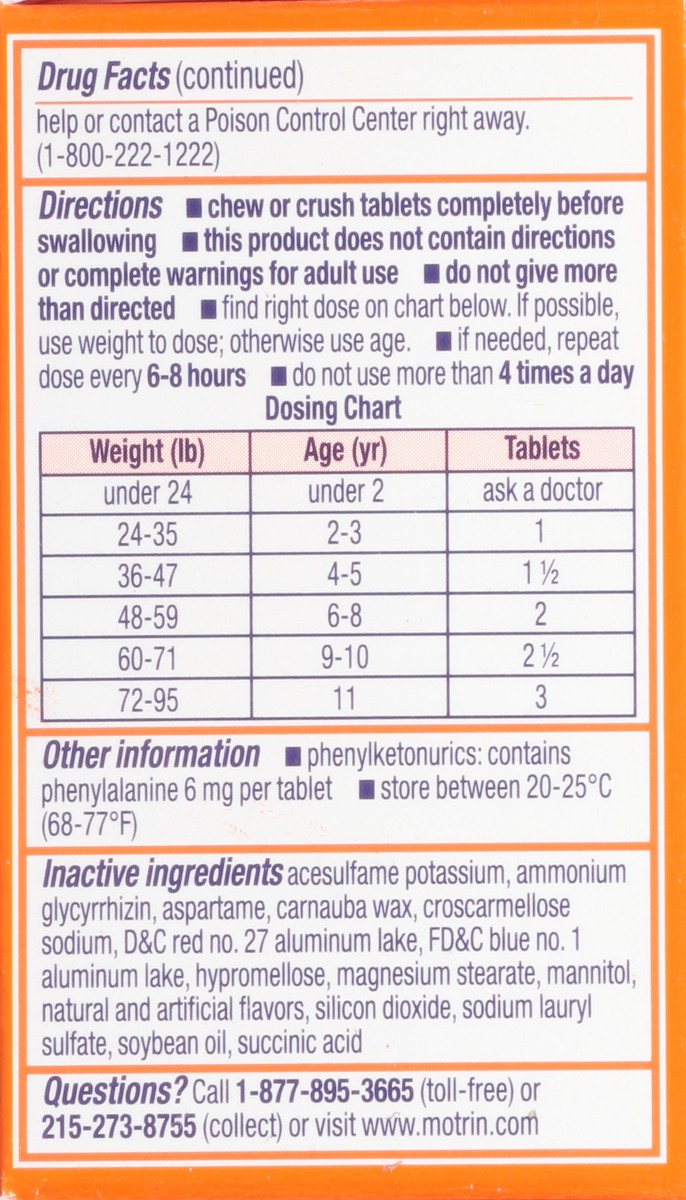 slide 3 of 9, Children's Motrin Chewable Tablets with Ibuprofen, Kids' Fever Reducer & Pain Reliever for Sore Throat, Fever, Toothache & Pain Relief, Grape Flavor, 24 ct, 24 ct