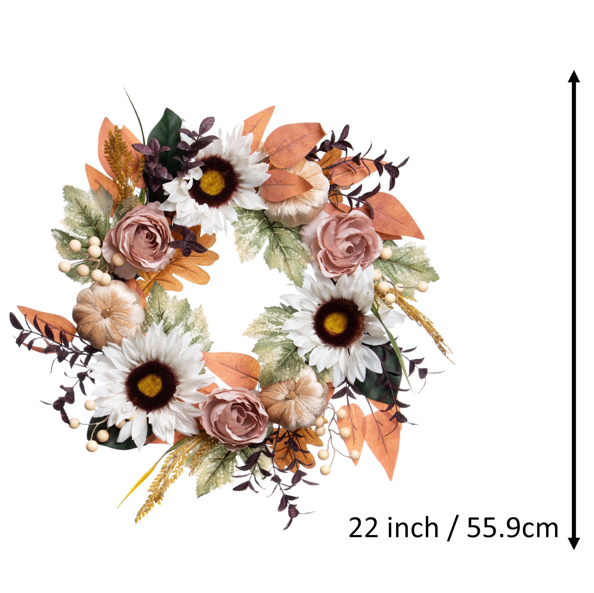 slide 2 of 3, 22" Sunflower, Pumpkin & Rose Wreath By Ashland, 22 in