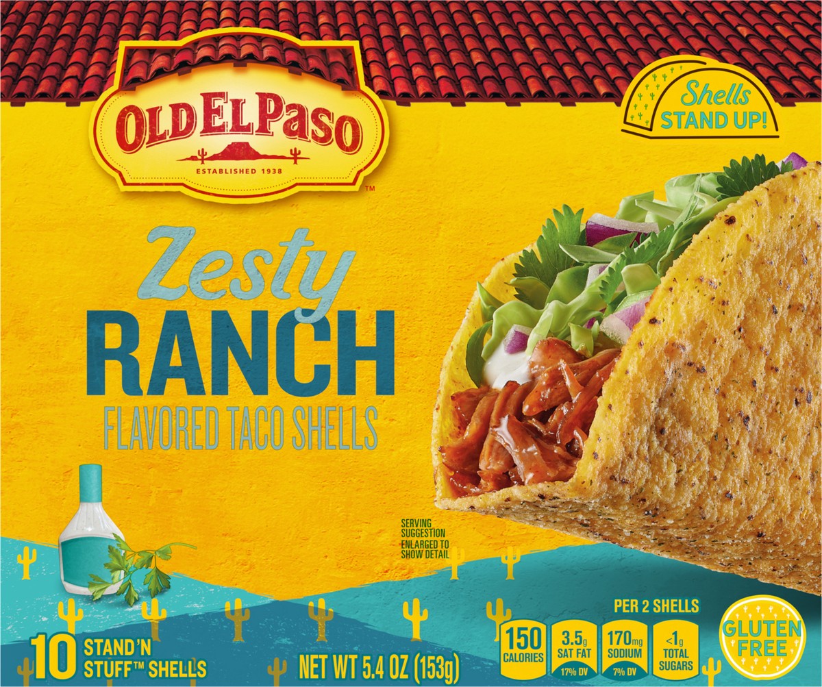 slide 12 of 13, Old El Paso Stand ‘N Stuff Taco Shells, Zesty Ranch Flavored, Gluten Free Crunchy Corn Taco Shells, 10 Count, 5.4 oz, 10 ct