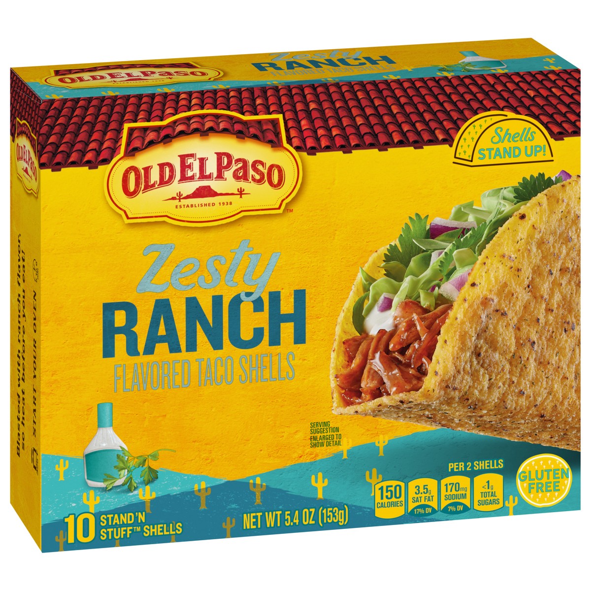 slide 13 of 13, Old El Paso Stand ‘N Stuff Taco Shells, Zesty Ranch Flavored, Gluten Free Crunchy Corn Taco Shells, 10 Count, 5.4 oz, 10 ct