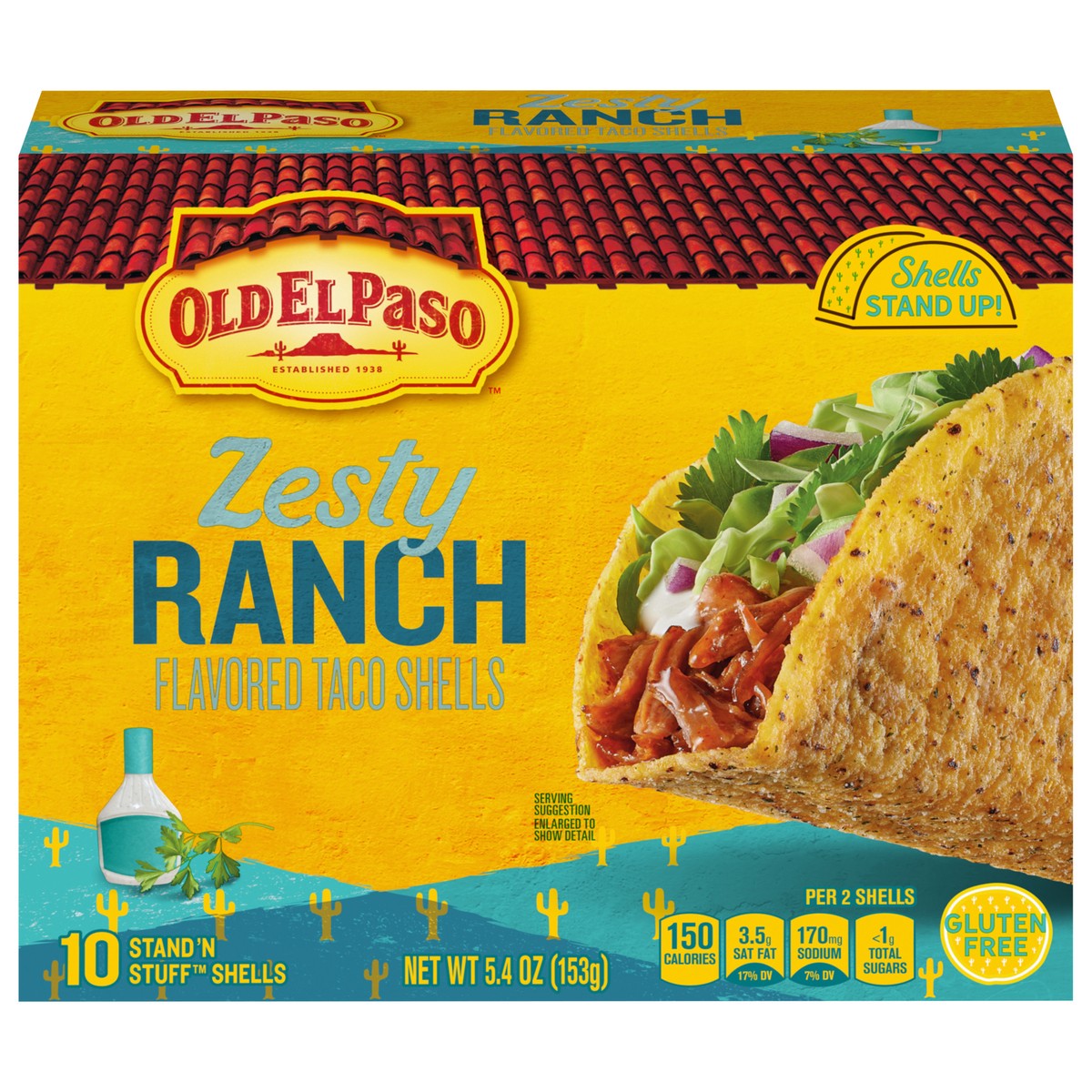 slide 9 of 13, Old El Paso Stand ‘N Stuff Taco Shells, Zesty Ranch Flavored, Gluten Free Crunchy Corn Taco Shells, 10 Count, 5.4 oz, 10 ct