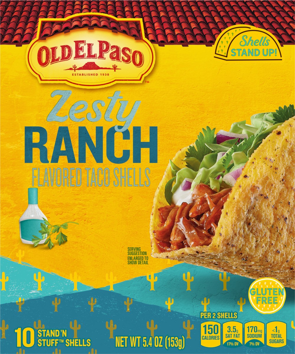 slide 10 of 13, Old El Paso Stand ‘N Stuff Taco Shells, Zesty Ranch Flavored, Gluten Free Crunchy Corn Taco Shells, 10 Count, 5.4 oz, 10 ct