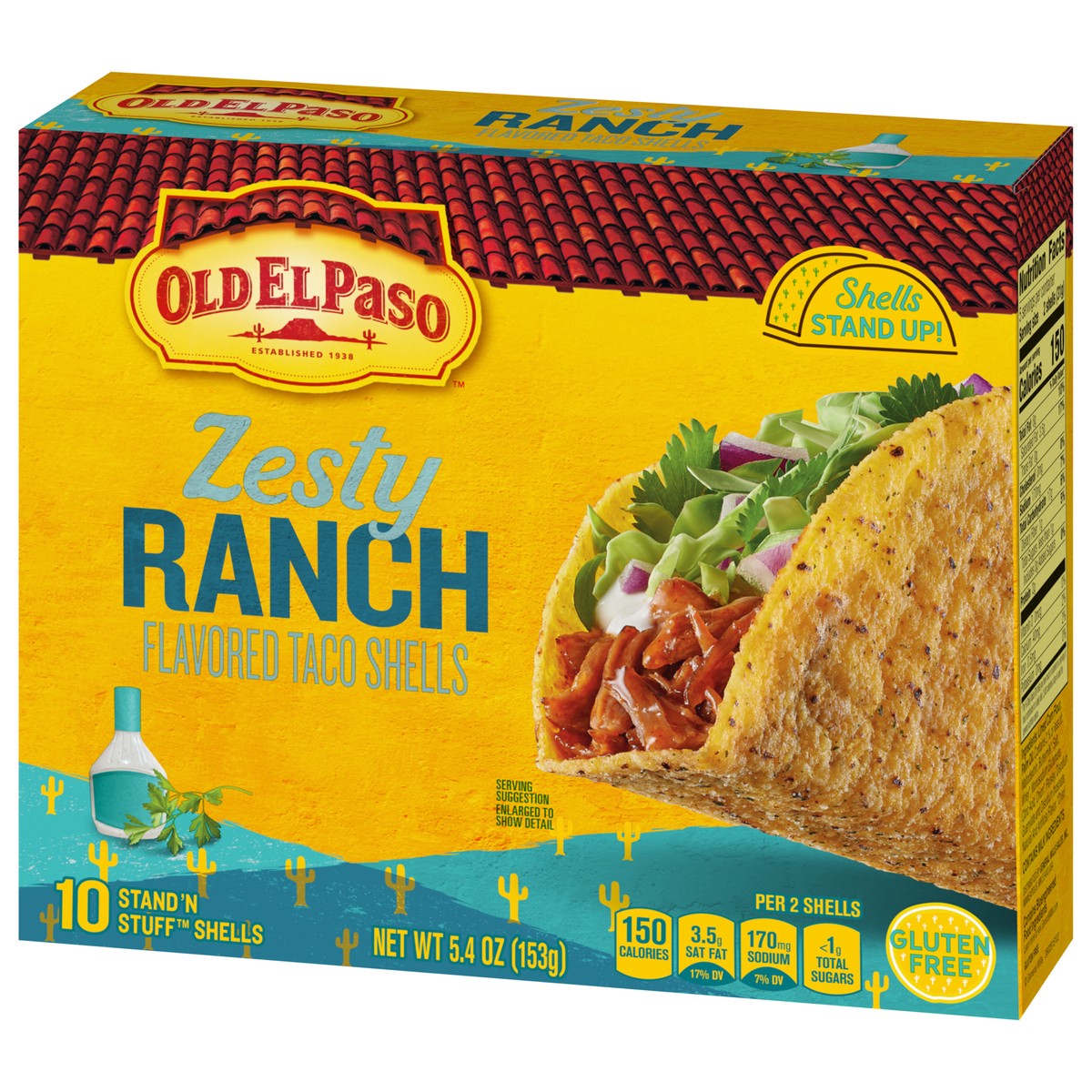 slide 11 of 13, Old El Paso Stand ‘N Stuff Taco Shells, Zesty Ranch Flavored, Gluten Free Crunchy Corn Taco Shells, 10 Count, 5.4 oz, 10 ct