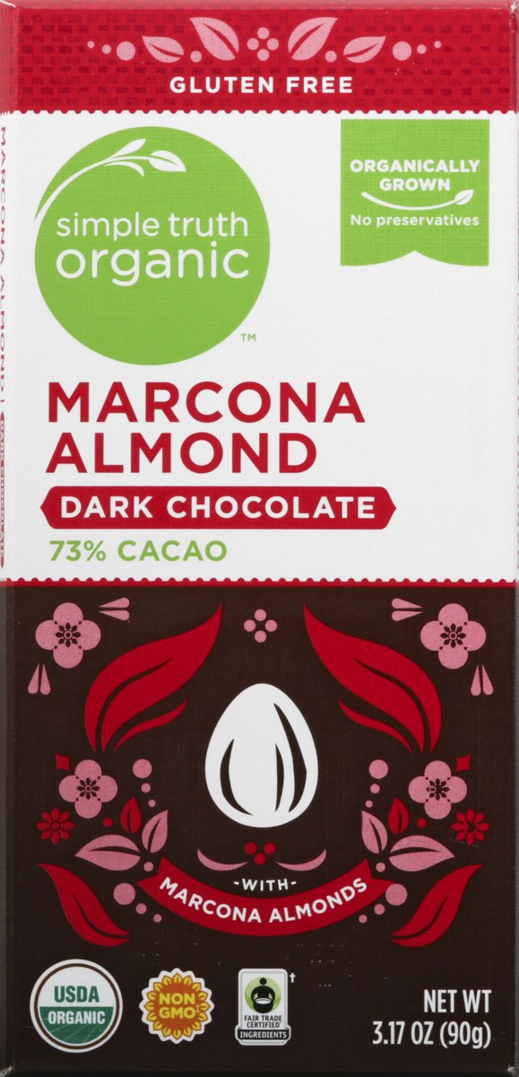 slide 5 of 12, Simple Truth Organic 73% Cacao Marcona Almond Dark Chocolate 3.17 oz, 3.17 oz