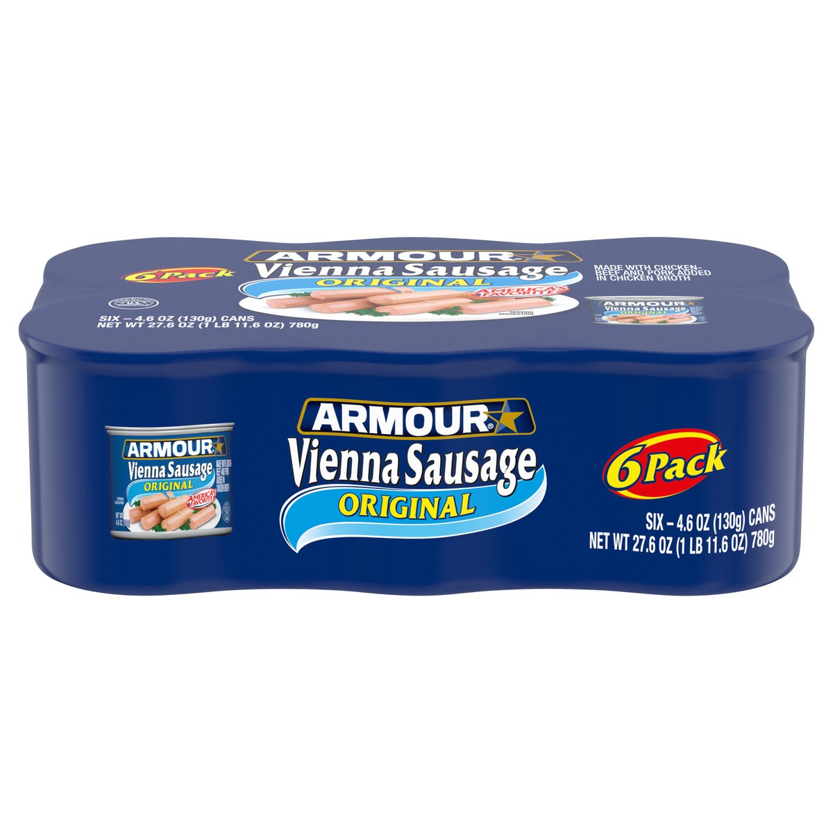 slide 1 of 5, Armour Star Vienna Sausage, Original Flavor, Canned Sausage, 4.6 oz. (Pack of 6), 6 ct