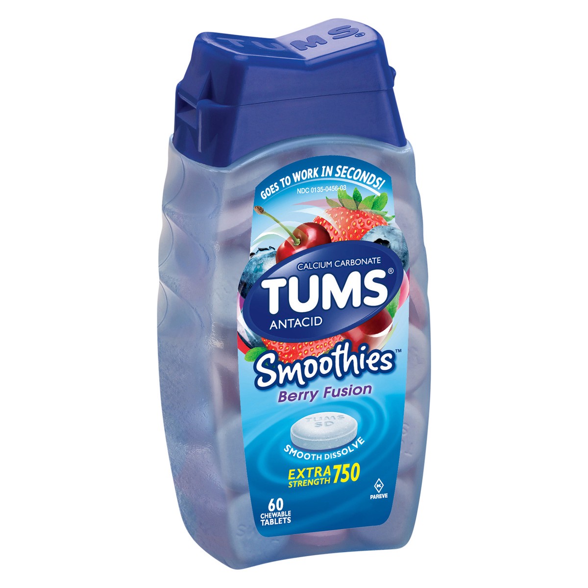 slide 2 of 5, TUMS Smoothies Chewable Antacid Tablets for Extra Strength Heartburn Relief, Berry Fusion - 60 Count, 60 ct