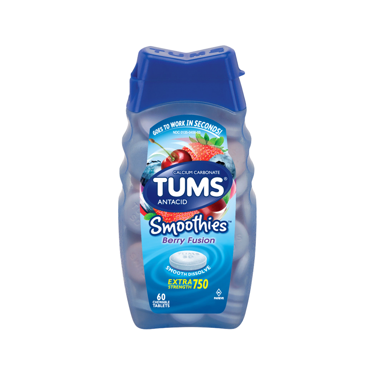 slide 1 of 1, Tums Berry Fusion Smoothies Extra Strength Antacid Cheawable Tablets, 60 ct