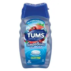 TUMS Smoothies Chewable Antacid Tablets for Extra Strength Heartburn Relief, Berry Fusion - 60 Count