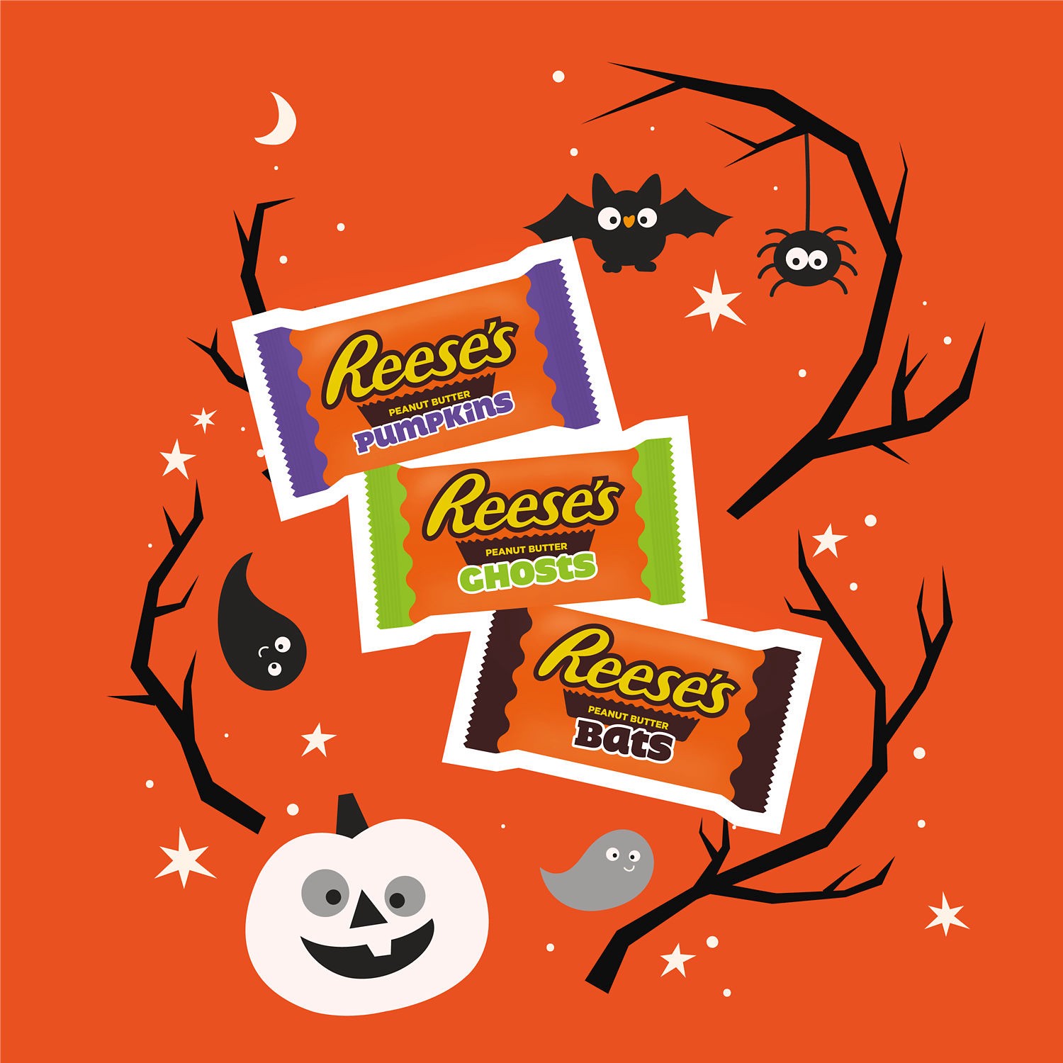 slide 6 of 8, Reese's Assorted Milk Chocolate Snack Size Peanut Butter Shapes, Halloween Candy Bag, 9 oz, 9 oz