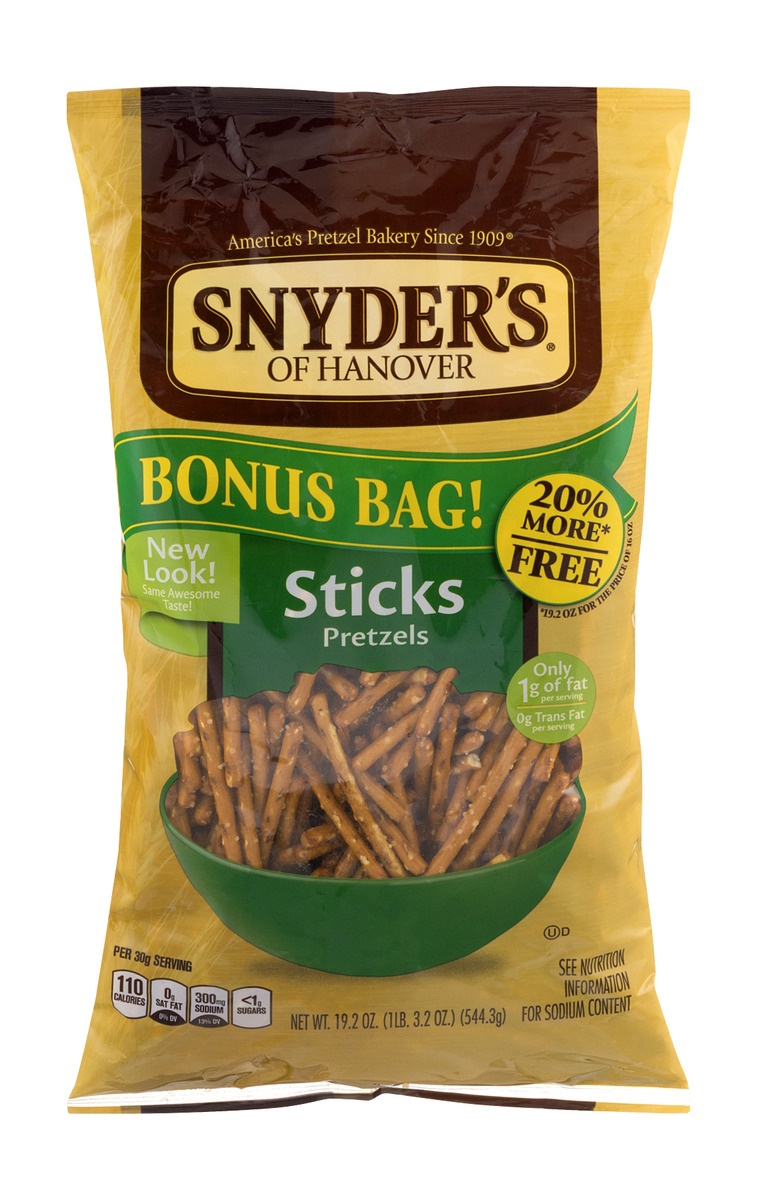 slide 1 of 1, Snyder's of Hanover Pretzel Sticks Bonus Bag, 19 oz