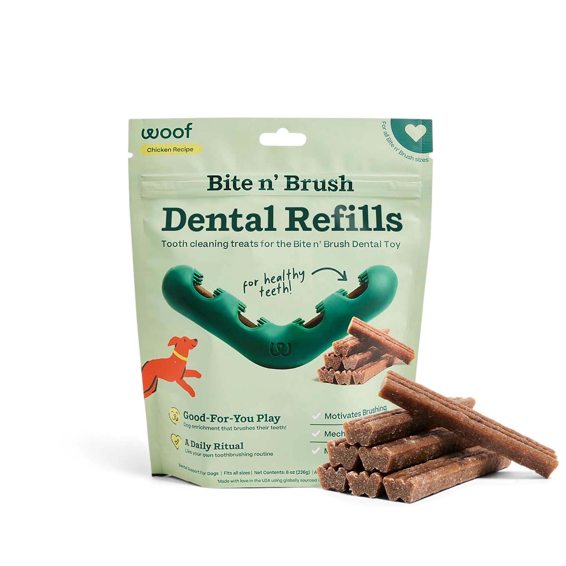 slide 1 of 1, WOOF Bite n' Brush Refills for Dogs 7 Count, LG