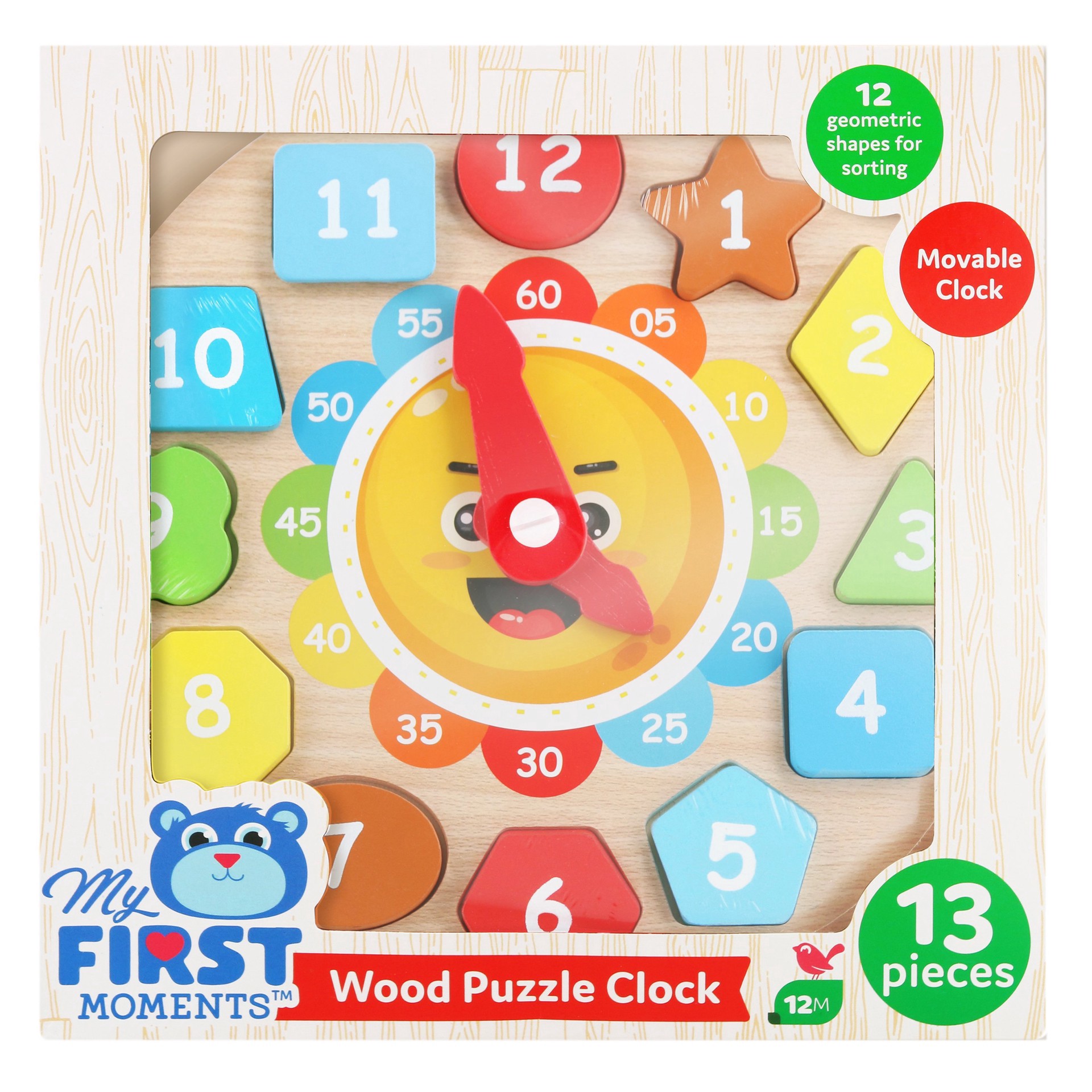 slide 1 of 1, My First Moments Wood Puzzle Clock, 13 ct