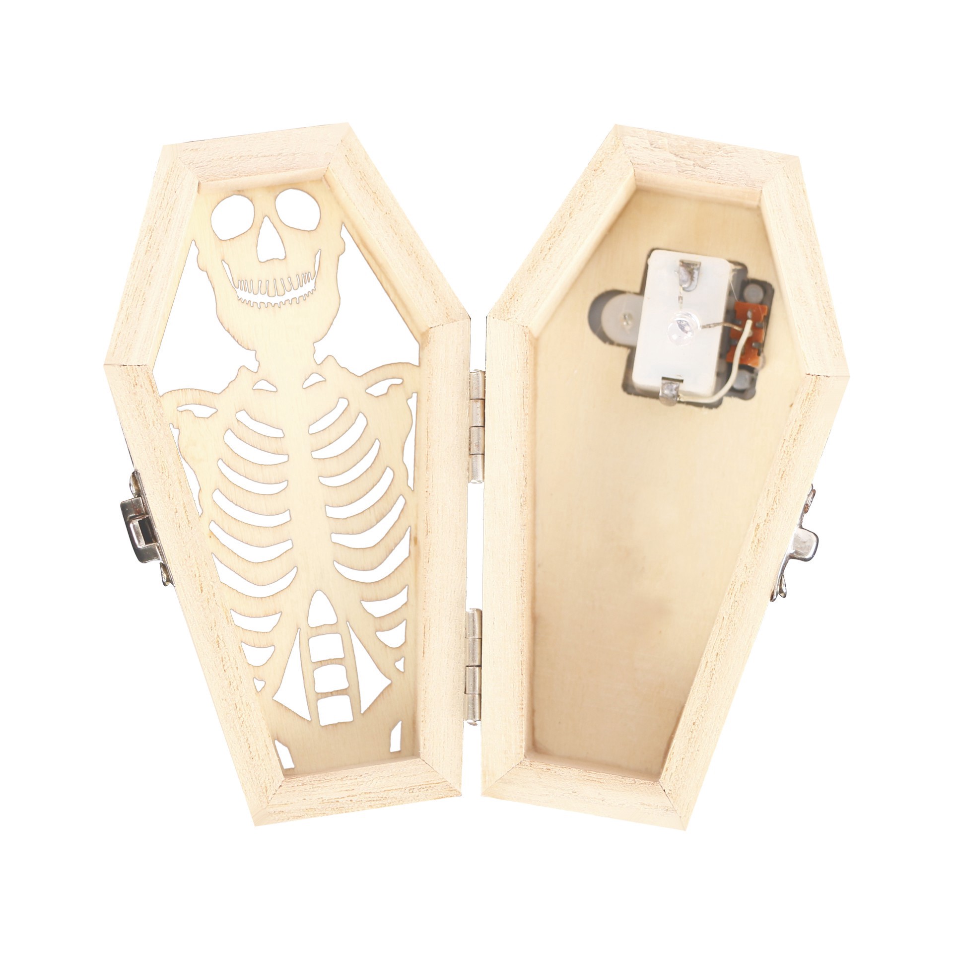 slide 4 of 4, Mini Skeleton Coffin Diy Led Wood Decor By Make Market, 2.3 in x 1.5 in x 4.4 in