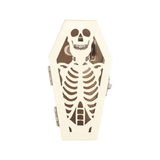 slide 1 of 4, Mini Skeleton Coffin Diy Led Wood Decor By Make Market, 2.3 in x 1.5 in x 4.4 in