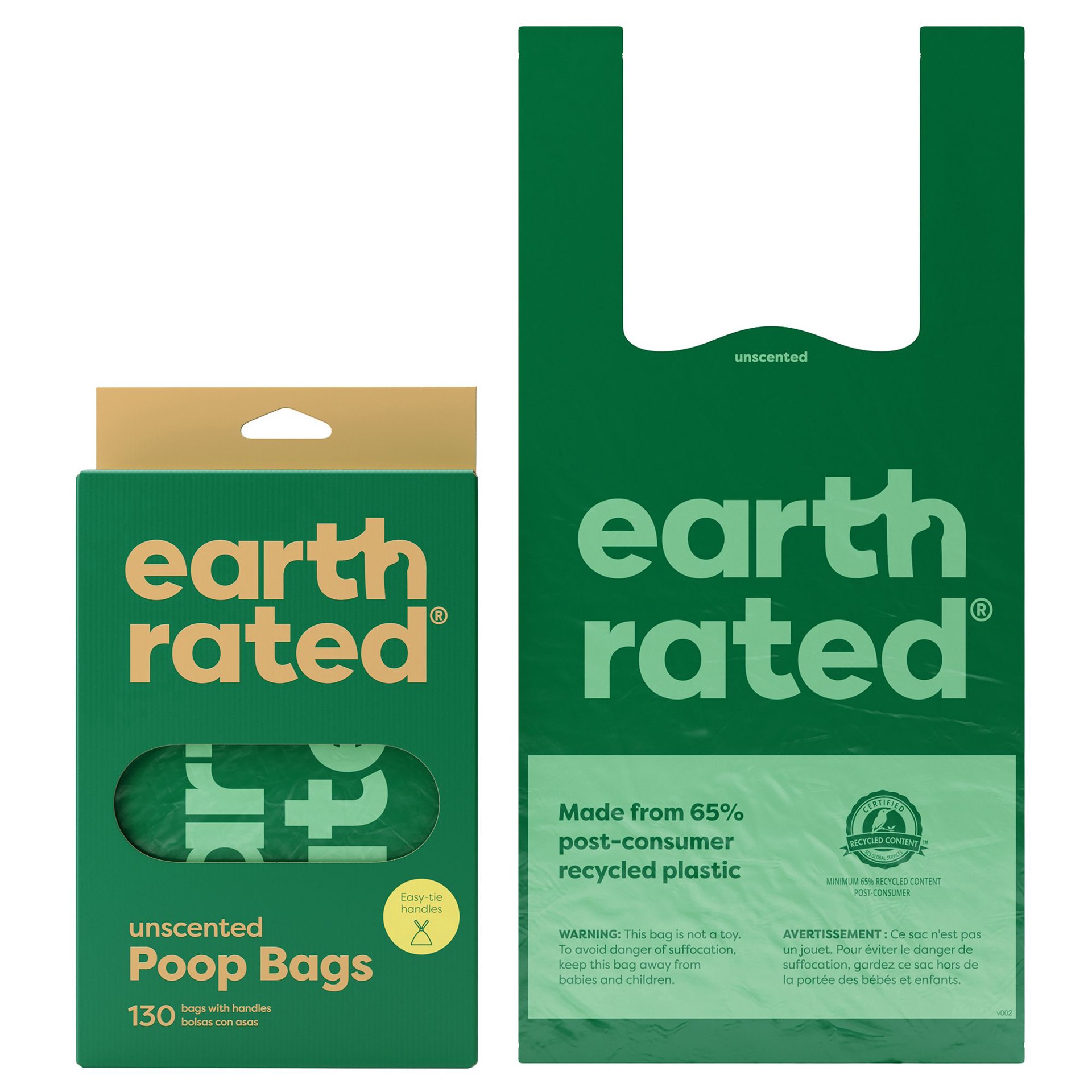 slide 1 of 1, Earth Rated Unscented Easy-Tie Leakproof Dog Poop Bags with Handles, 130 Count, 130 ct