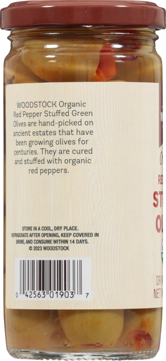 slide 7 of 13, Woodstock Og Red Pepper Stfd Olives, 8.5 oz