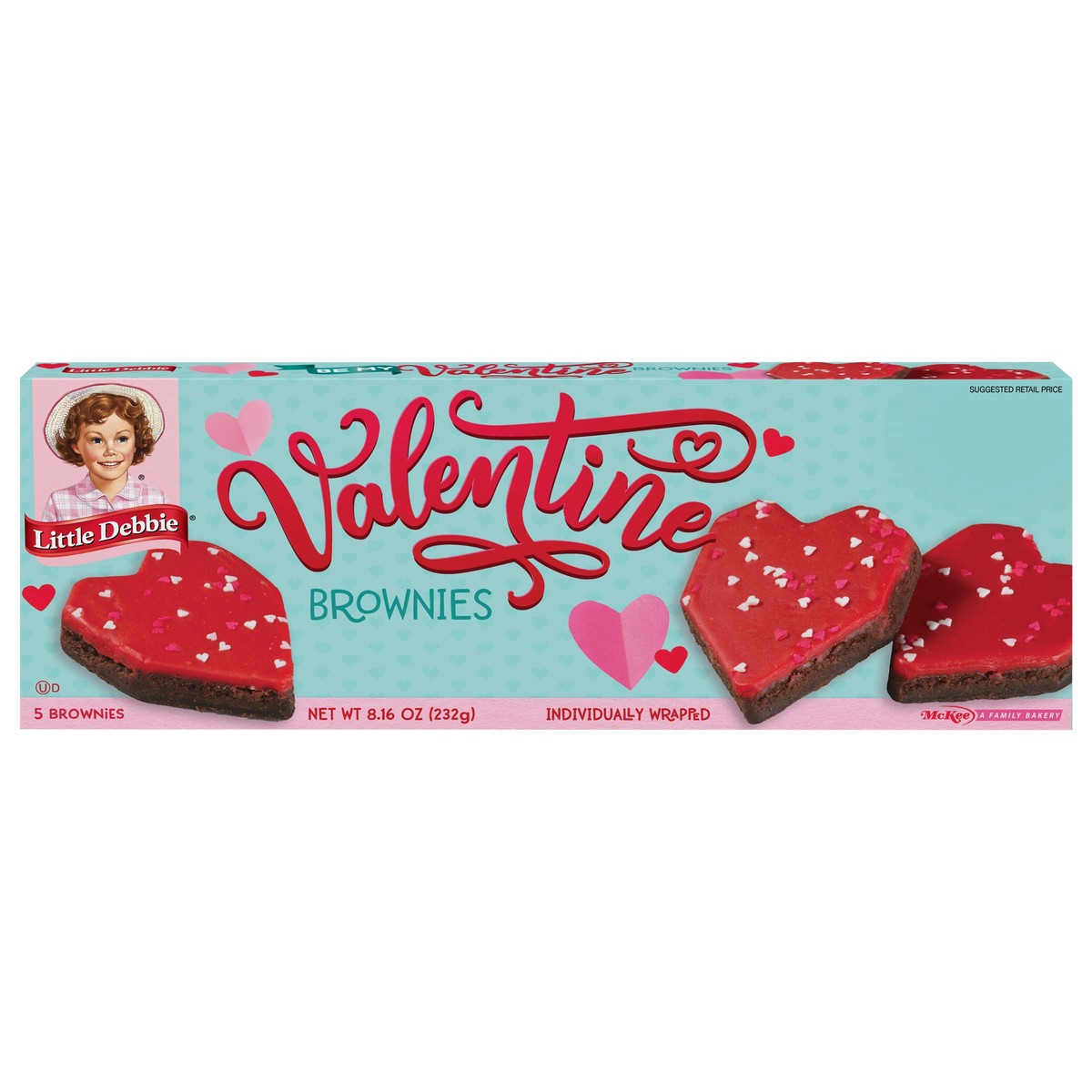 slide 1 of 7, Little Debbie Snack Cakes, Little Debbie Family Pack Valentine Brownies, 5 ct